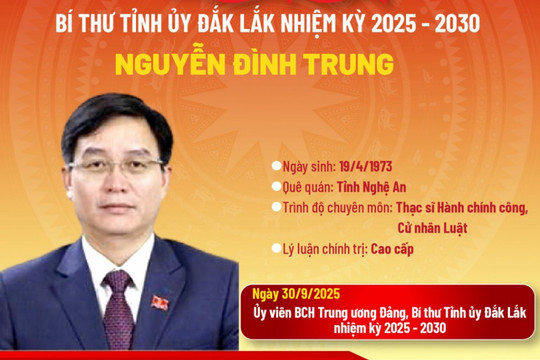 Chi tiết nhân sự Thường trực Tỉnh ủy Đắk Lắk nhiệm kỳ 2025-2030