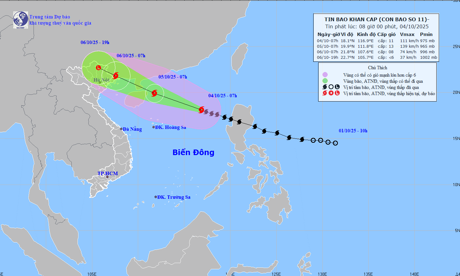 Bão số 11 hướng vào miền Bắc, Hà Nội mưa rất lớn
