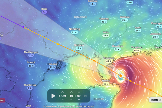 Video hướng đi cơn bão Matmo lúc 10h ngày 5-10