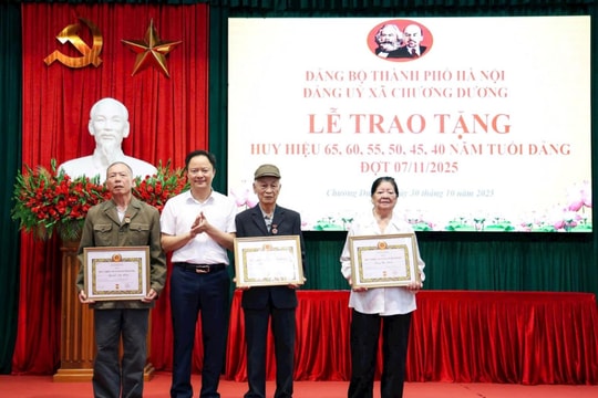 Xã Chương Dương trao Huy hiệu Đảng tặng 13 đảng viên