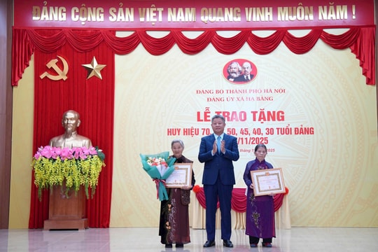 Phó Chủ tịch UBND thành phố Hà Nội Nguyễn Mạnh Quyền trao Huy hiệu Đảng tại Hạ Bằng