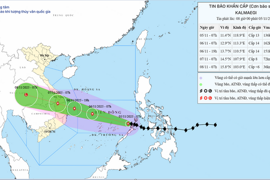 Bão Kalmaegi giật cấp 17, hướng vào miền Trung
