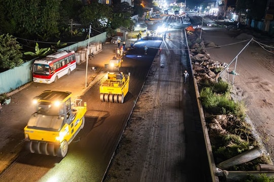 Tiến độ thi công đường vành đai 2,5 (đoạn đầm Hồng - Quốc lộ 1A) đạt 75% kế hoạch