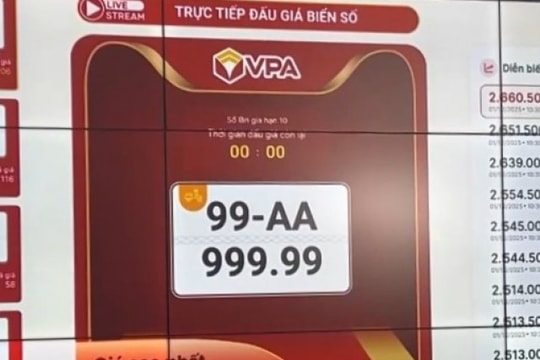 Biển số xe máy VIP 99AA-999.99 được chốt giá kỷ lục 2,66 tỷ đồng