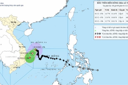 Bão số 15 gây biển động mạnh vùng giữa Biển Đông, tàu thuyền cần cảnh giác cao