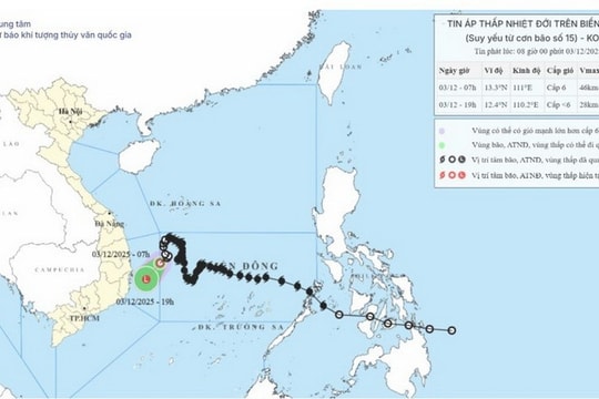 Áp thấp nhiệt đới di chuyển nhanh hướng về vùng biển Đắk Lắk-Khánh Hòa