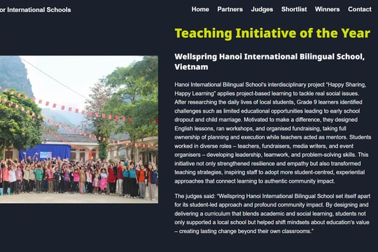 Giáo dục Việt Nam ghi dấu ấn tại Tes Awards 2025: Wellspring Hanoi giành giải thưởng quốc tế Sáng kiến giảng dạy xuất sắc nhất năm tại Tes Awards 2025