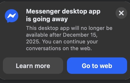 Ứng dụng Facebook Messenger trên máy tính chính thức ngừng hoạt động