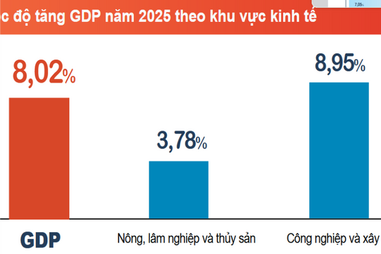 GDP năm 2025 tăng trưởng khá, với mức tăng đạt 8,02%