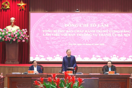 Tổng Bí thư Tô Lâm làm việc với Ban Thường vụ Thành ủy Hà Nội về các định hướng lớn phát triển Thủ đô