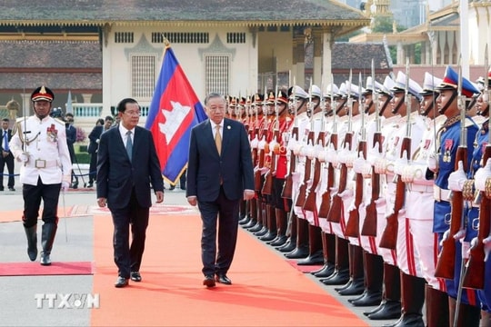 Lễ đón trọng thể Tổng Bí thư Tô Lâm thăm cấp Nhà nước tới Vương quốc Campuchia