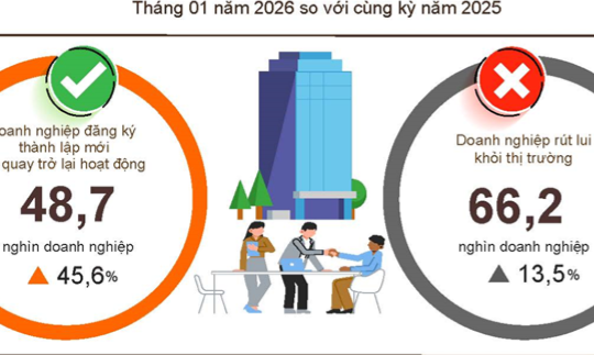 Tháng 1-2026 số doanh nghiệp thành lập mới tăng 126%