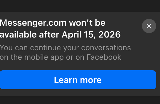 Facebook dừng hoạt động trang web Messenger từ ngày 15-4