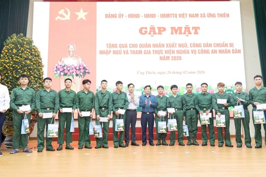 Xã Ứng Thiên động viên 47 tân binh trước ngày lên đường nhập ngũ