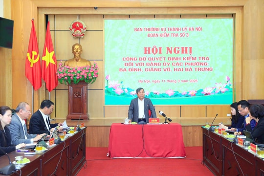Công bố quyết định kiểm tra đối với Đảng ủy các phường Ba Đình, Giảng Võ, Hai Bà Trưng