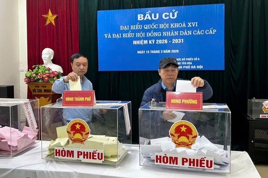 Phường Yên Hòa: 22/33 khu vực bỏ phiếu đạt 100% cử tri đi bầu cử