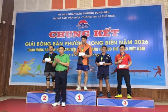 Hơn 100 vận động viên tranh tài tại Giải bóng bàn phường Long Biên năm 2026