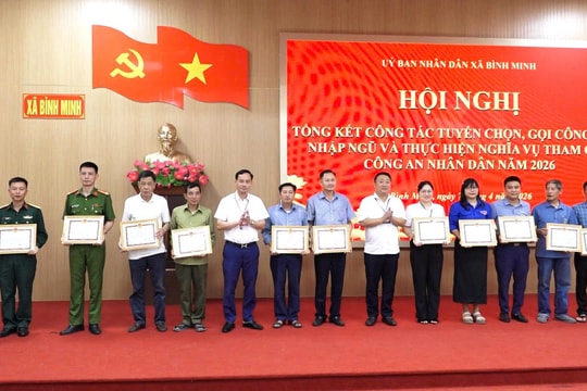 Xã Bình Minh khen thưởng 30 tập thể, cá nhân tiêu biểu trong công tác giao quân năm 2026