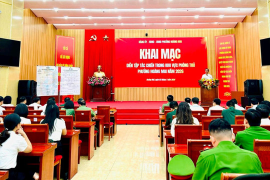 Phường Hoàng Mai diễn tập tác chiến để bảo vệ Tổ quốc từ sớm, từ xa
