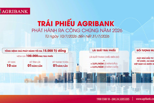Agribank chào bán 15.000 tỷ đồng trái phiếu ra công chúng năm 2026