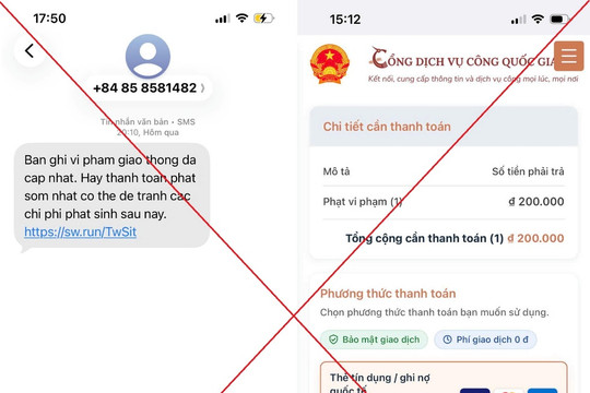 Giả danh cơ quan Công an gửi tin nhắn “phạt nguội” kèm đường link giả mạo