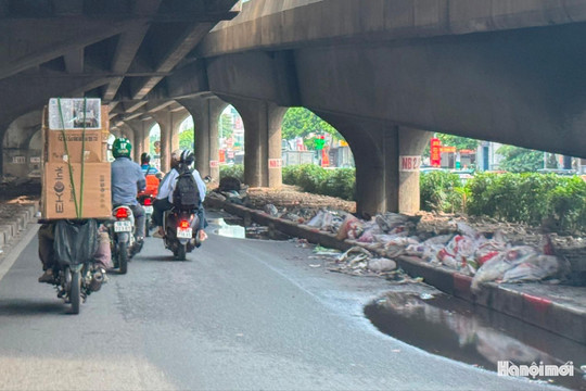 Gầm cầu đường Vành đai 3 ngập rác thải