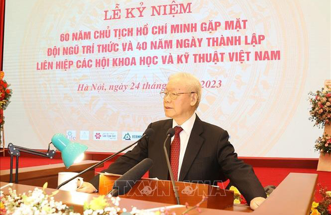 Tổng Bí thư Nguyễn Phú Trọng dự Lễ kỷ niệm 60 năm Ngày Bác Hồ gặp mặt đội ngũ trí thức và 40 năm Ngày thành lập Liên hiệp Hội Việt Nam