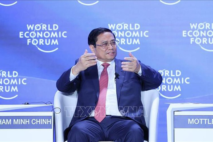 Thủ tướng Phạm Minh Chính phát biểu tại phiên thảo luận của Hội nghị WEF Thiên Tân