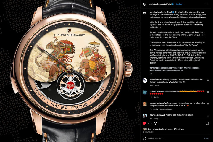 Hình ảnh Hai Bà Trưng trên thiết kế đồng hồ Thụy Sĩ là của họa sĩ Xuân Lam