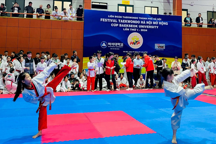  Gần 1.100 võ sinh tranh tài tại Festival Taekwondo Hà Nội mở rộng