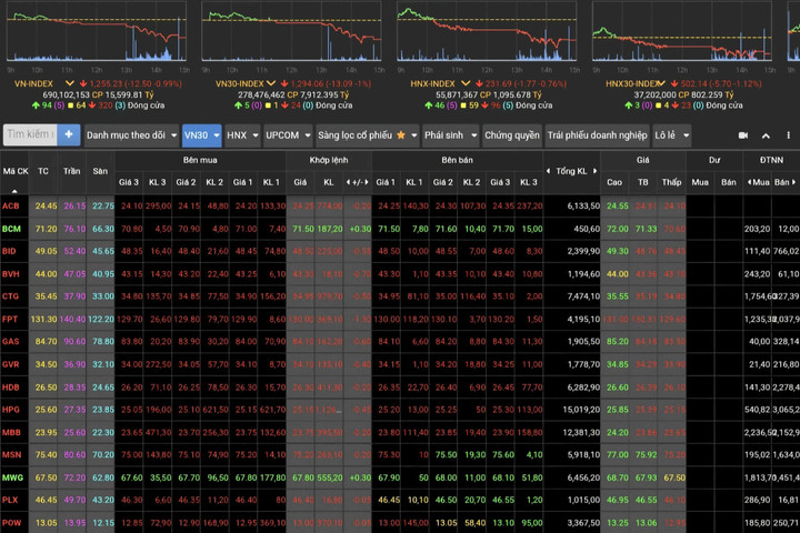 Cổ phiếu giảm giá áp đảo, VN-Index “bốc hơi” hơn 12 điểm
