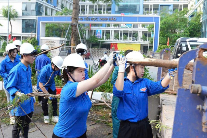 Hơn 500 thanh niên quận Đống Đa xung kích thu dọn cây gãy, đổ