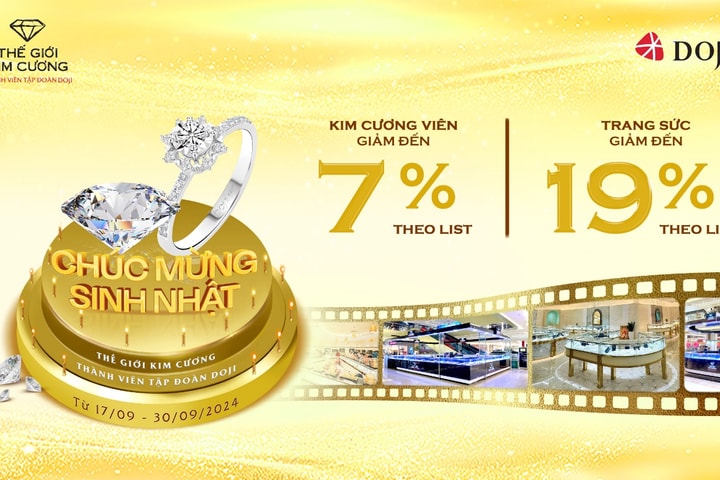 DOJI ưu đãi đến 19% trang sức mừng sinh nhật Thế Giới Kim Cương