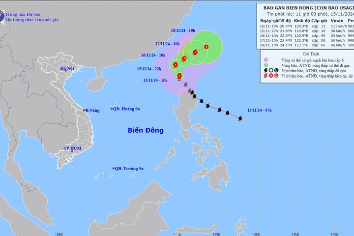 Bão Usagi áp sát Biển Đông mạnh cấp 11, giật cấp 13