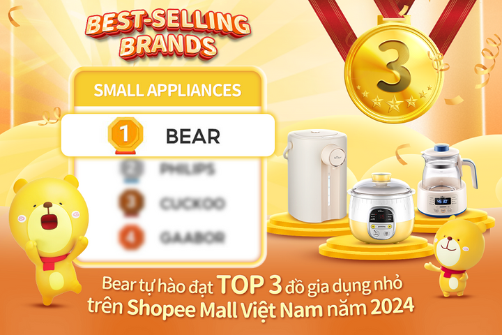 Bear tự hào đạt Top 3 đồ gia dụng nhỏ bán chạy nhất trên Shopee Mall Việt Nam năm 2024