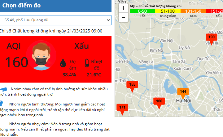 Cảnh báo những khu vực ô nhiễm không khí tại Hà Nội