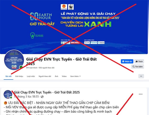 Cảnh giác với fanpage giả mạo EVN, lợi dụng chiến dịch Giờ Trái đất 2025