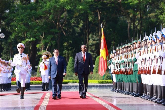 Thủ tướng Phạm Minh Chính chủ trì Lễ đón Thủ tướng Ethiopia thăm chính thức Việt Nam