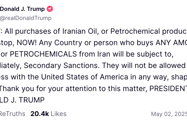 Tổng thống Mỹ Donald Trump công bố các lệnh trừng phạt toàn diện đối với Iran