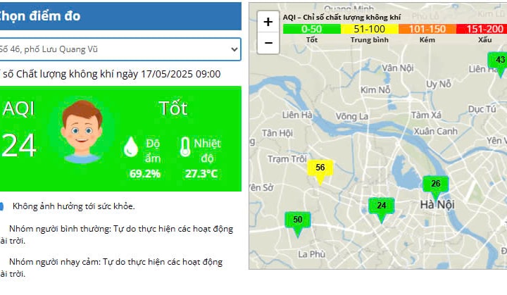 Hà Nội: Chất lượng không khí chuyển “sắc xanh” trên nhiều khu vực