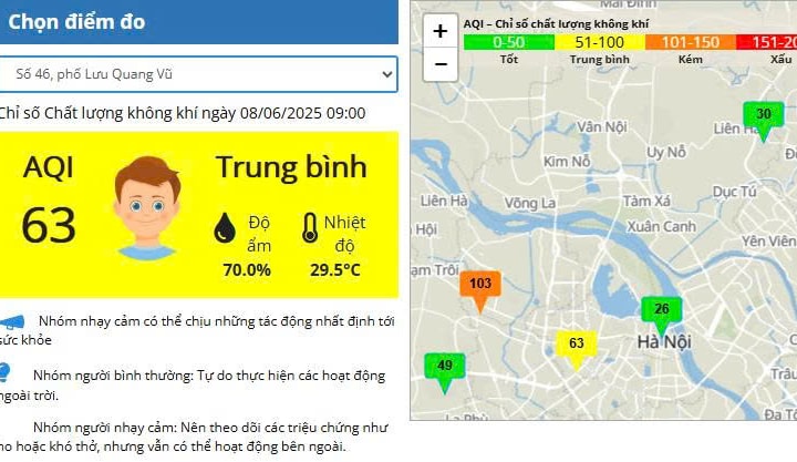 Chất lượng không khí cảnh báo kém ở khu vực phường Minh Khai