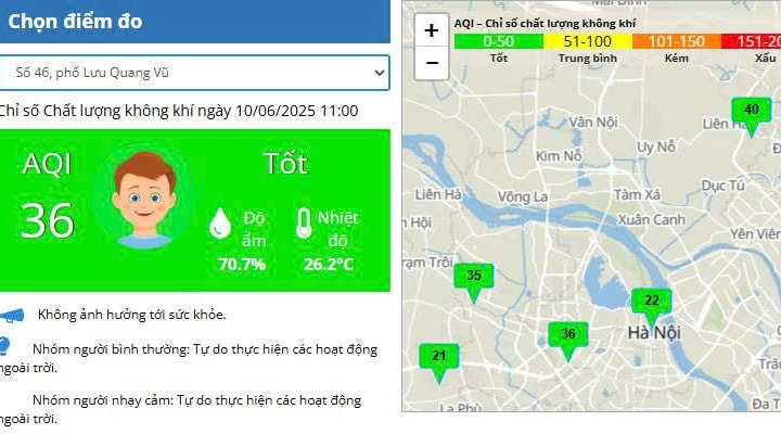 Không khí ở ngưỡng tốt, không ảnh hưởng đến sức khỏe cộng đồng