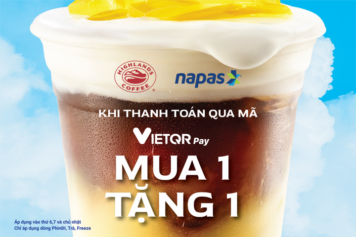 Mua 1 tặng 1 tại Highlands khi thanh toán bằng VIETQRPay