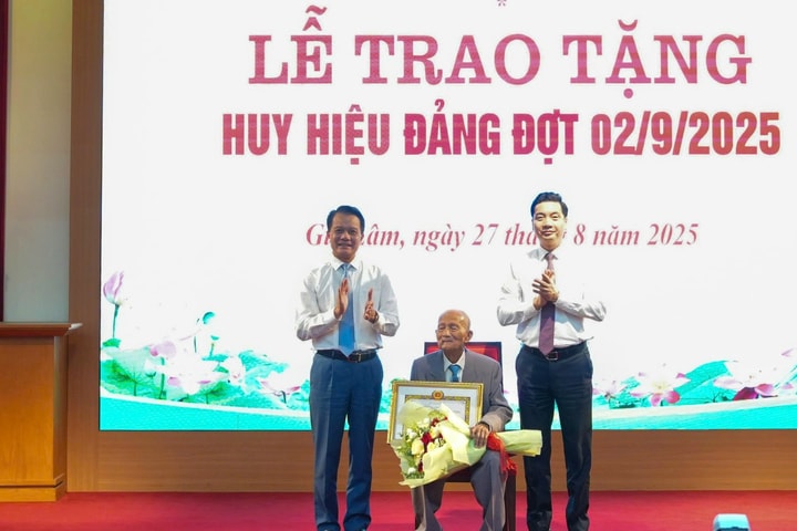 Chủ nhiệm Ủy ban Kiểm tra Thành ủy Hoàng Trọng Quyết dự Lễ trao Huy hiệu Đảng tại xã Gia Lâm
