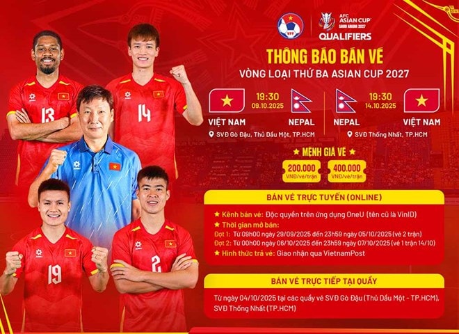 Giá vé xem trận đội tuyển Việt Nam gặp Nepal cao nhất 400.000 đồng/vé