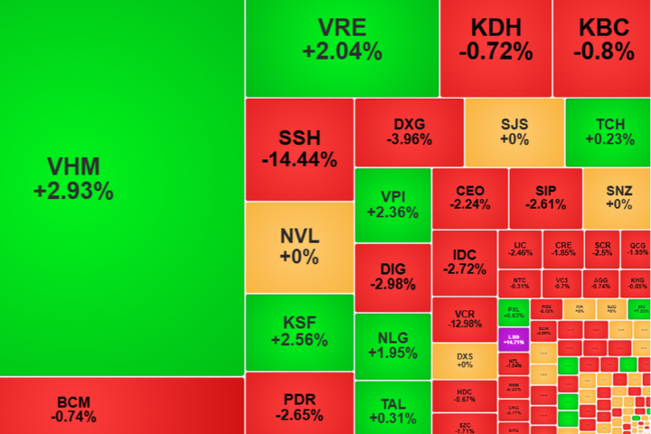 Thị trường "xanh vỏ đỏ lòng": VIC, VHM gánh điểm cho VN-Index