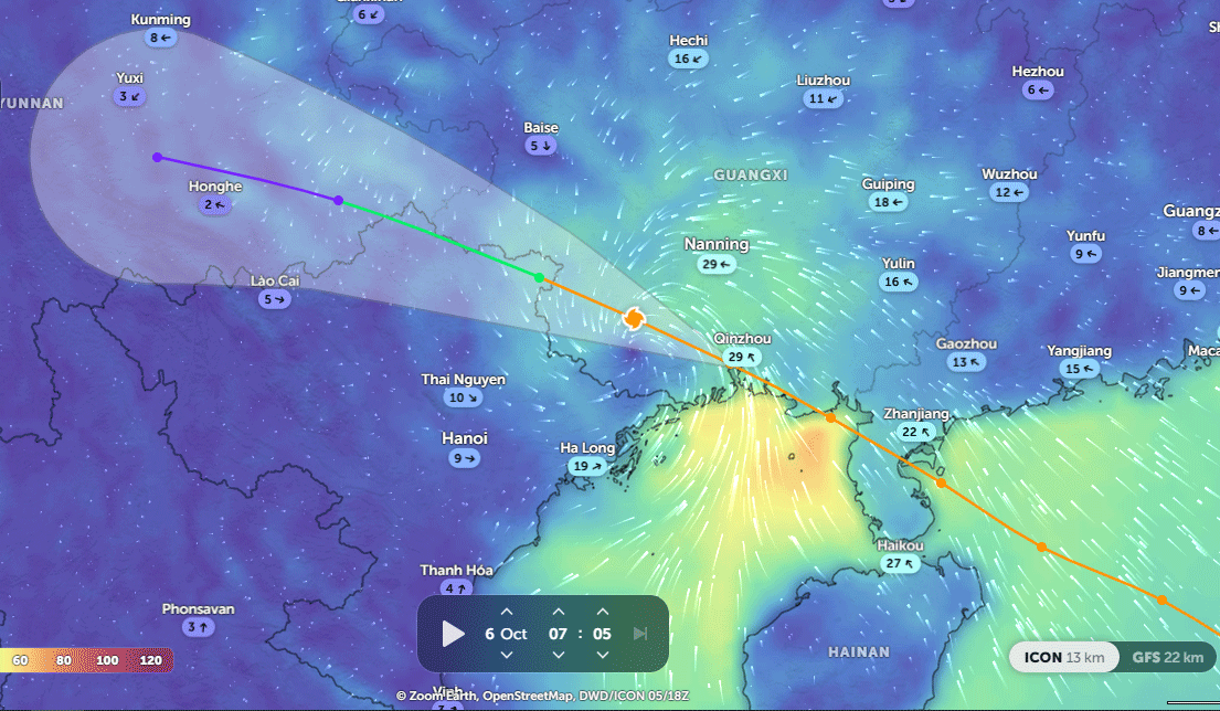 Video hướng đi bão Matmo lúc 7h ngày 6-10