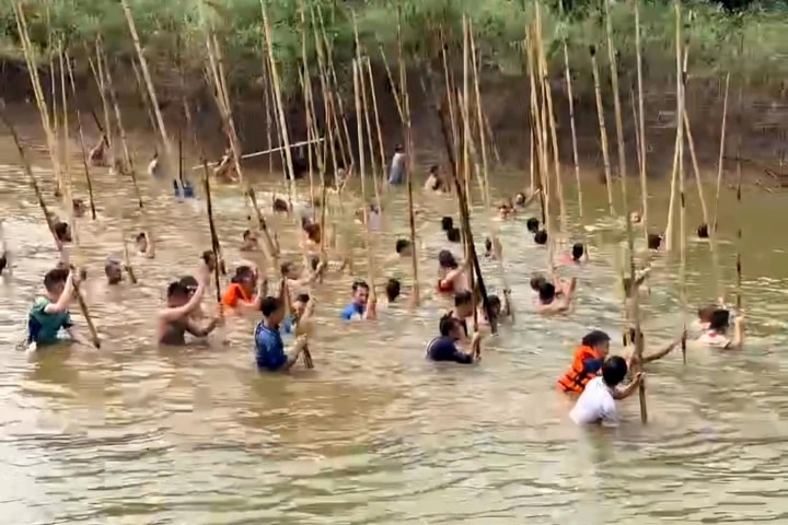 Đặc sắc tục dập sào bắt cá ở Tích Giang