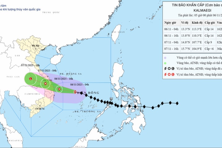 Đêm nay (6-11), bão số 13 giật cấp 17 đổ bộ đất liền miền Trung