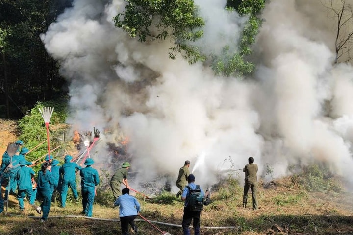 Hơn 140 người diễn tập chữa cháy rừng trước mùa khô tại xã Đoài Phương